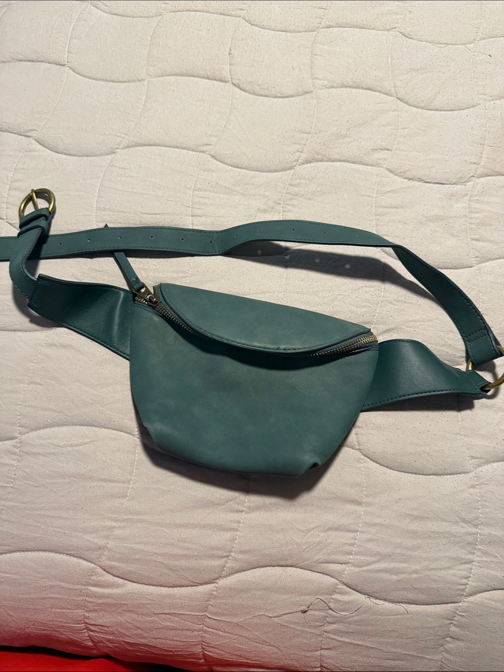 Teal Faux Leather Belt Bag - Casual Hands-Free Waist Pack